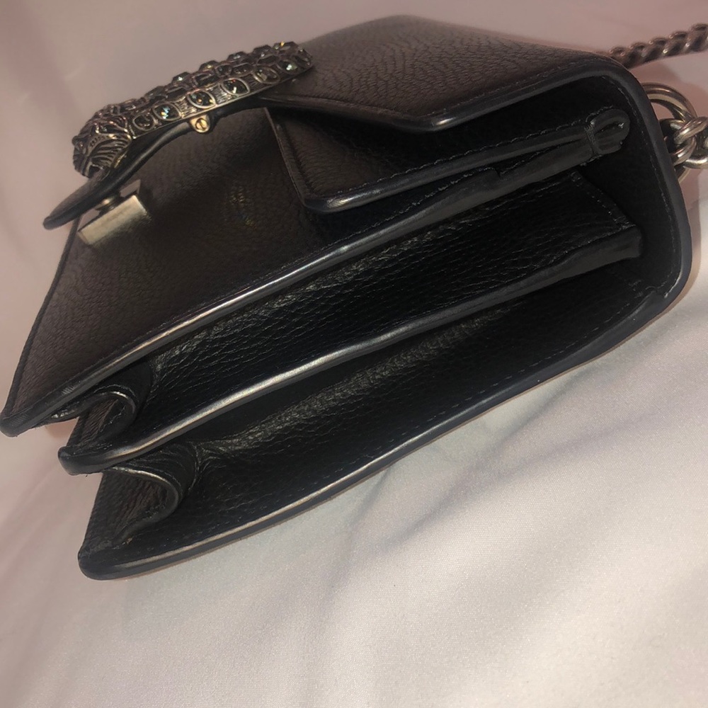 Gucci Dionysus  Black Leather Shoulder Bag Cyrstal Tiger Head Clasp - Picture 4 of 14